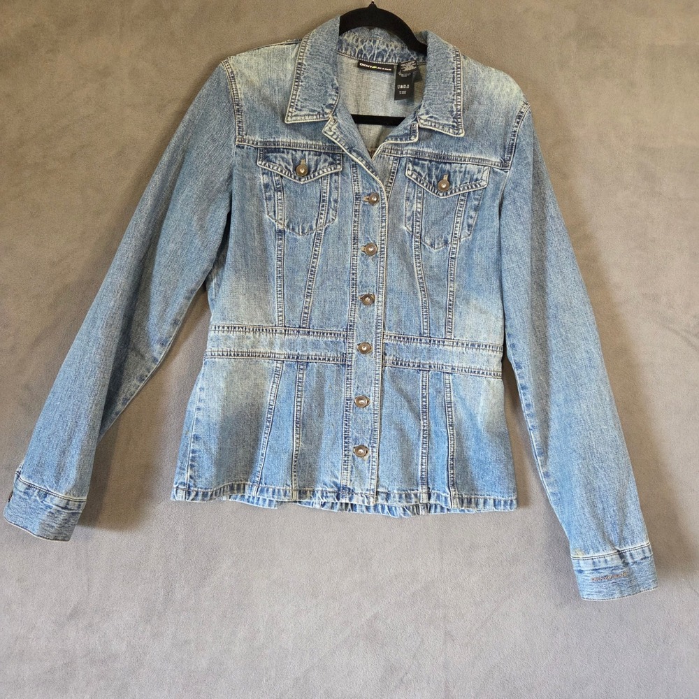 DKNY Denim Jacket Women XL Seamed Y2K Classic Indie Boho Western Casual 90s